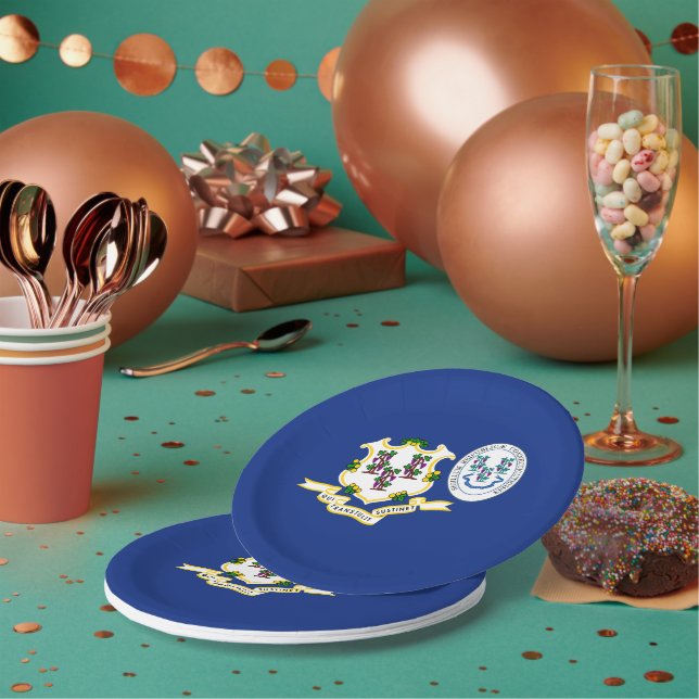 Connecticuter Flag & Seal, Connecticut Pappteller (Multi)