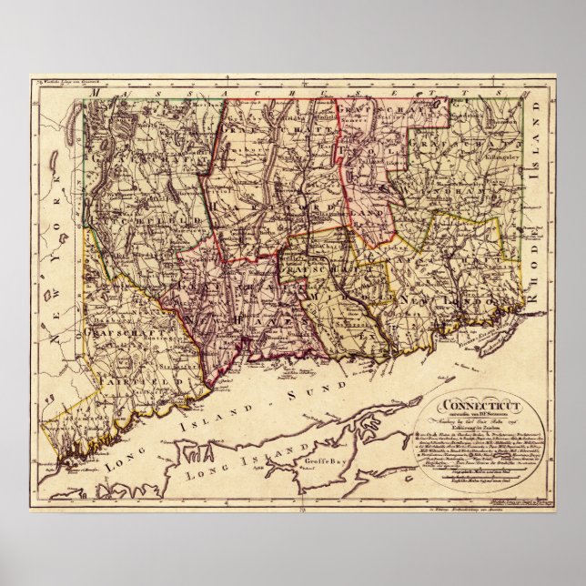 ConnecticutPanoramablick Karte Connecticut 2 Poster (Vorne)