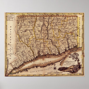 ConnecticutPanoramablick Karte Connecticut Poster