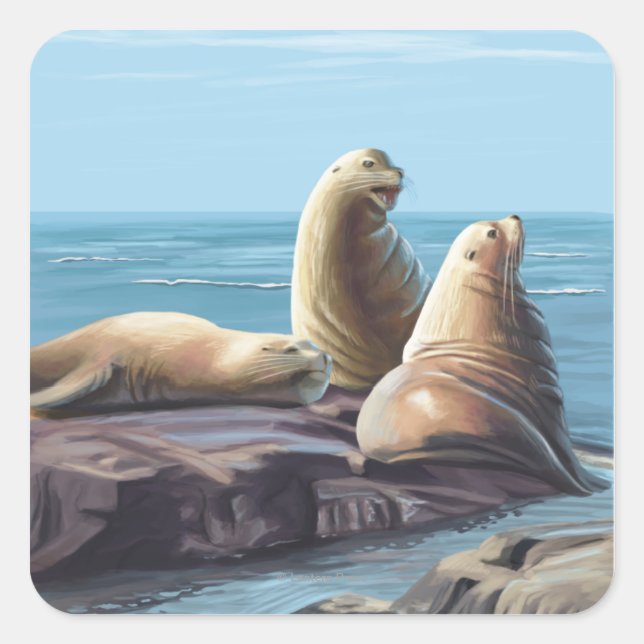 ConnecticutSea LionsScene Quadratischer Aufkleber (Vorderseite)