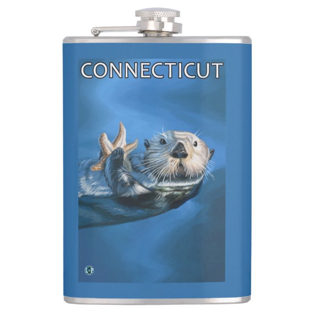 ConnecticutSea Otter-Szene Flachmann (Vorderseite)