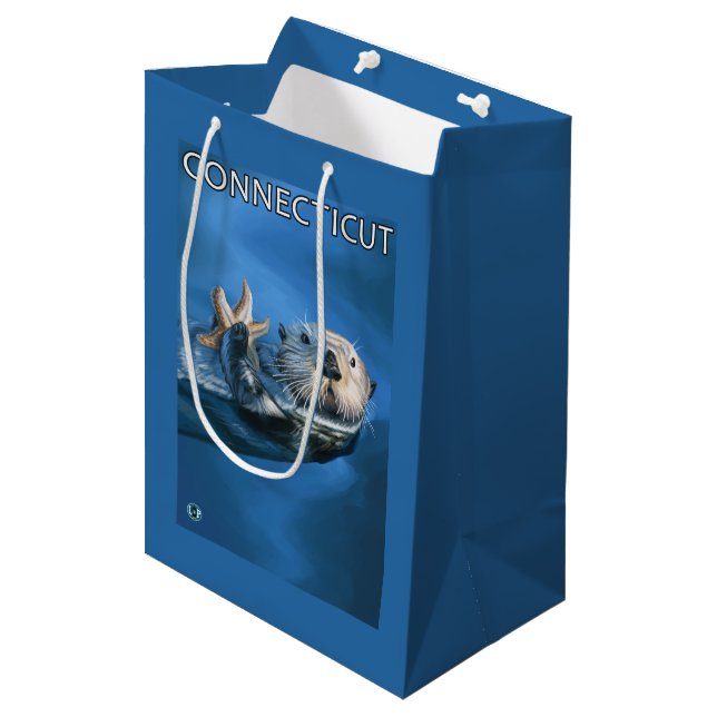 ConnecticutSea Otter-Szene Mittlere Geschenktüte (Vorderseite Schrägansicht)