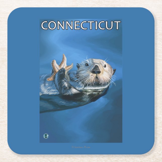 ConnecticutSea Otter-Szene Rechteckiger Pappuntersetzer (Vorderseite)