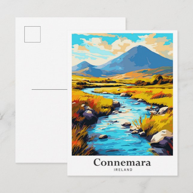 Connemara Ireland Vintage Travel Illustration Postkarte (Vorne/Hinten)
