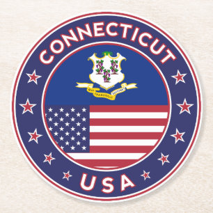 Conneticut Aufkleber, Staaten der USA Runder Pappuntersetzer