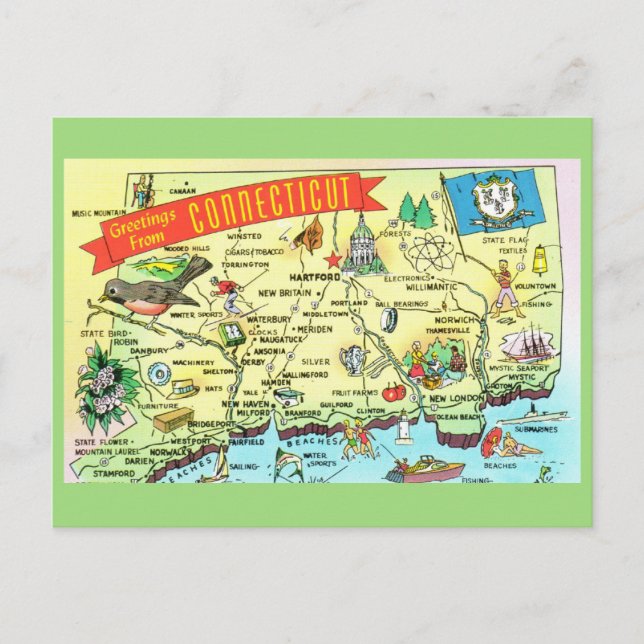 Conneticut Staat Map Postcard Postkarte (Vorderseite)