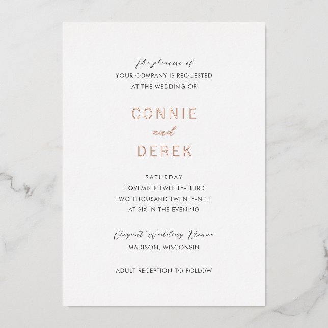 Connie Modern Elegante Wedding Folieneinladung (Vorderseite)