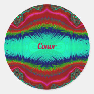 CONOR ~ Hellrotes grünes Blau Fraktal Design ~ Runder Aufkleber