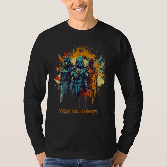Conquer New Challenges Gamers Motivational Slogans T-Shirt (Vorderseite)