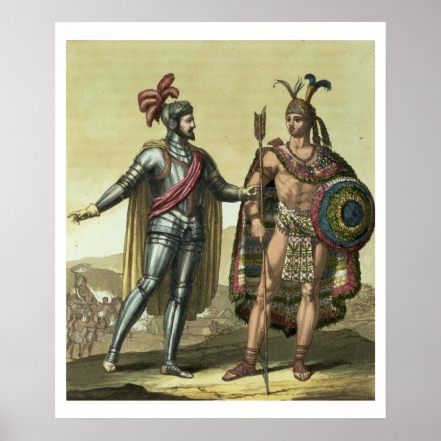 Conquistador mit einem amerikanischen Indianerober Poster (Vorne)