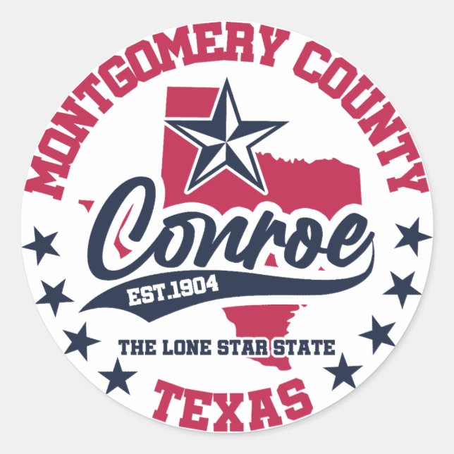 Conroe, Texas Runder Aufkleber (Vorderseite)