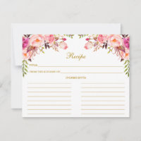 Aquarelle rose Floral Douche or Recette Carte