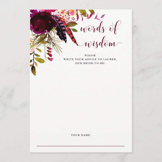 Conseil Boho Floral | Carte Fête des mariées (Devant)