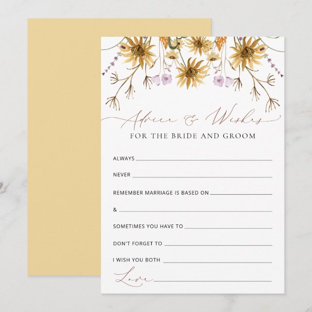 Conseil Carte de conseils de mariage au tournesol élégant (Devant / Derrière)