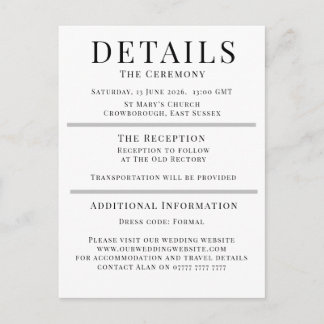 Conseil Carte de détails de mariage minimaliste | Élégant 