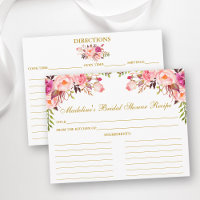 Carte de recette or à Fête des mariées florale ros