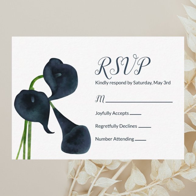 Conseil Carte RSVP (navy blue calla lilies wedding rsvp card for fall season botanical weddings)