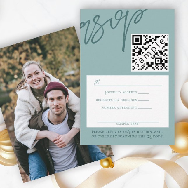 Conseil Carte RSVP de mariage vert hiver avec code QR (simple winter green rsvp response reply enclosure card mint green script calligraphy qr code barcode)