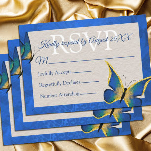 Conseil Carte RSVP Quinceañera Bleu, Papillon Or