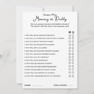 Conseil Devinez Qui maman ou papa Carte Baby shower de jeu