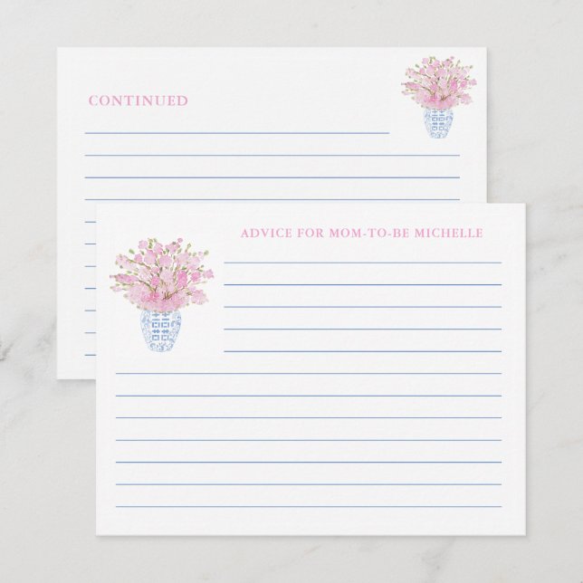 Conseil Élégant Rose Bleu Pour Maman Carte Baby sh (Devant / Derrière)
