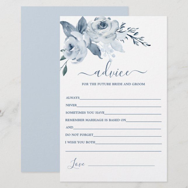 Conseil Floral bleu Dusty pour la carte Mariée (Devant / Derrière)