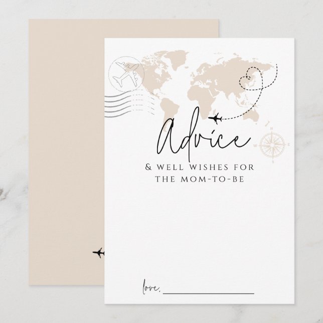 Conseil maman World Map Voyage Baby shower Carte d (Devant / Derrière)