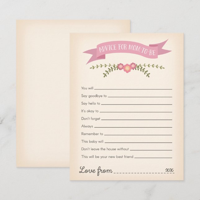 Conseil pour la carte de jeu de Baby shower à veni (Devant / Derrière)