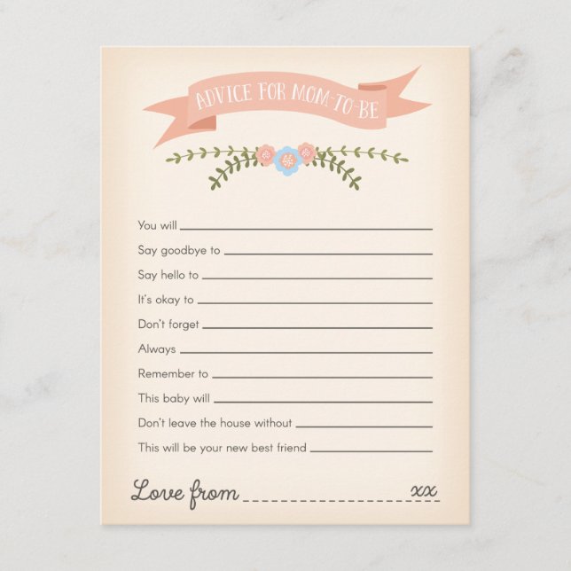 Conseil pour la carte de jeu de Baby shower à veni (Devant)