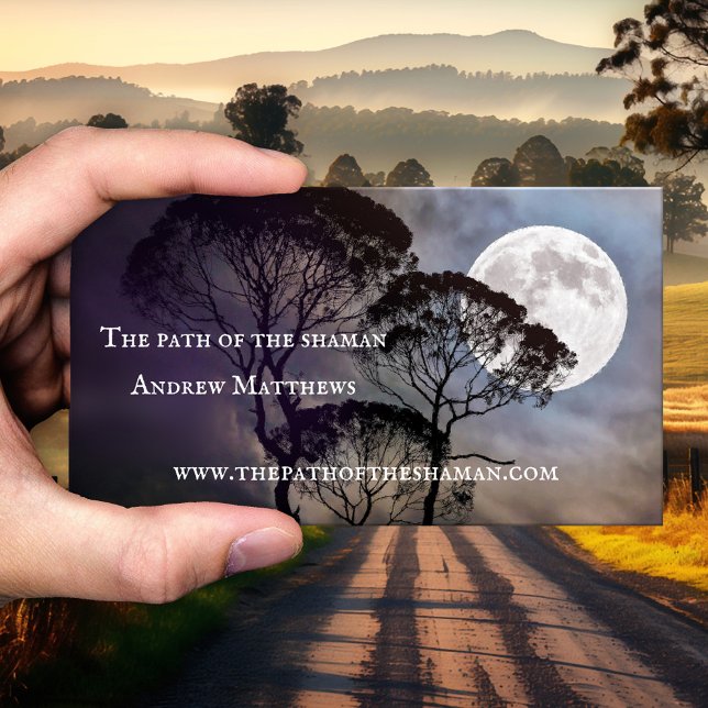 Conseiller spirituel Shaman Carte de visite photo (Spiritual shaman business card featuring a moon shining through the trees - with photo or QR code)