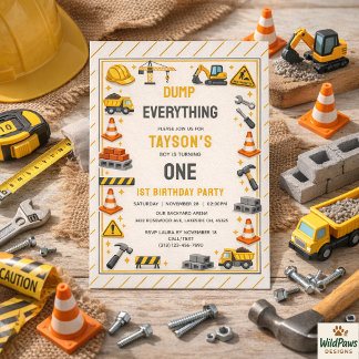 Construction 1. Geburtstag | Baulastwagen-Party Einladung