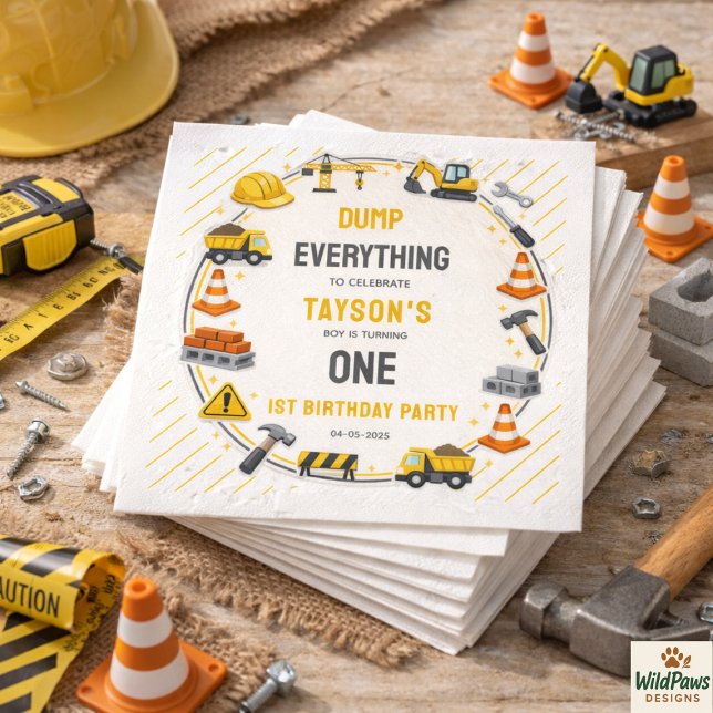 Construction 1ST Birthday | Builder Truck Party Serviette (Construction 1ST Birthday | Builder Truck Party Napkins
)