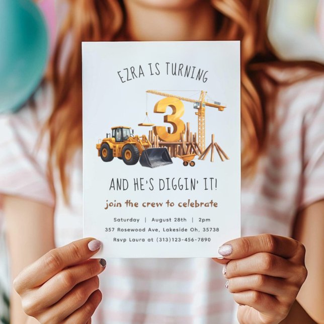 Construction 3ème anniversaire de fête Invitation (Construction 3rd Birthday Party Invitation)