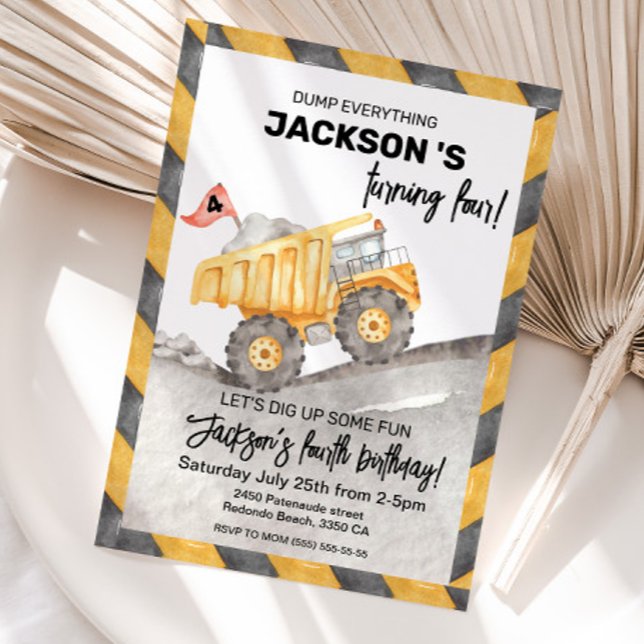 Construction 4th Birthday Invitation, Dump Truck Einladung (Construction 4th birthday invitation)