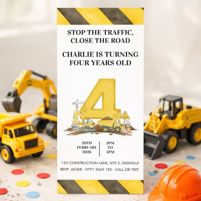 Construction 4th Birthday Invitation Einladung (Von Creator hochgeladen)