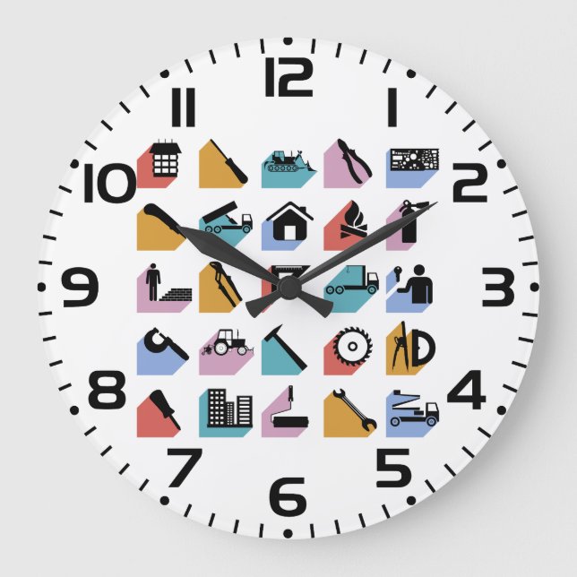 Construction and DIY Home Improvement Icons Große Wanduhr (Vorderseite)