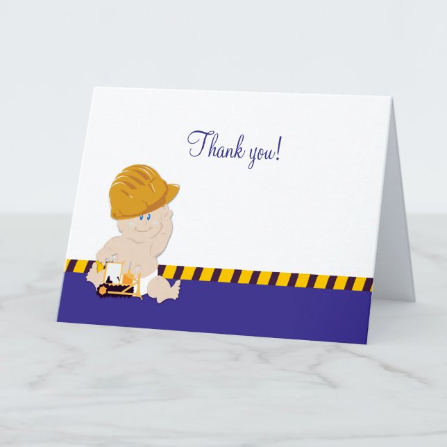 Construction Baby Boy Bulldozer Merci Notes (Construction Baby Shower Folded Thank You Notes)