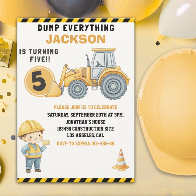 Construction Birthday 5 | Dump Truck & Excavator Einladung (Von Creator hochgeladen)