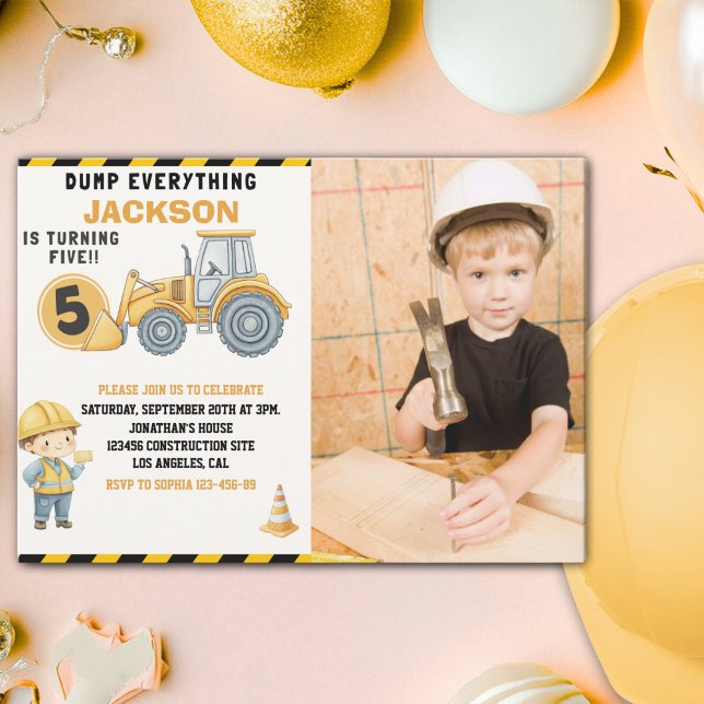 Construction Birthday 5 with Photo | Dump Truck Einladung (Von Creator hochgeladen)