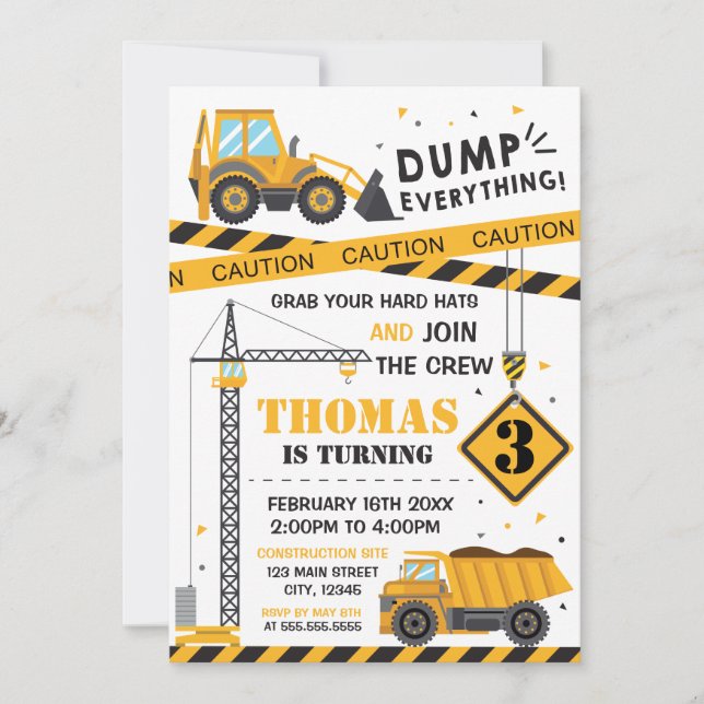 Construction Birthday kid Invitation (Devant)