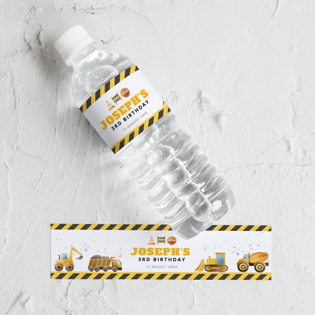 Construction Birthday Water Bottle Label (Von Creator hochgeladen)