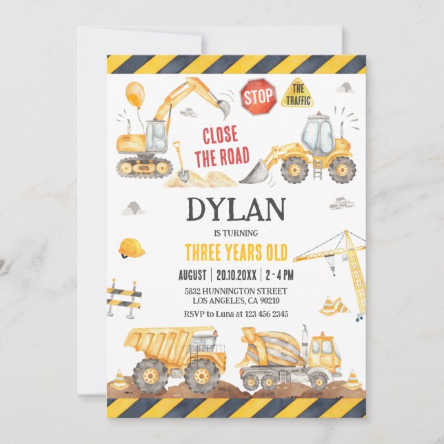Construction Boy Birthday Invitation (Devant)