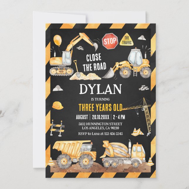 Construction Boy Birthday Invitation (Devant)