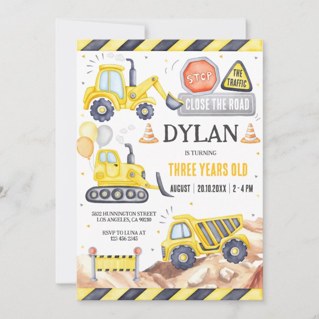 Construction Boy Birthday Invitation Einladung (Vorderseite)