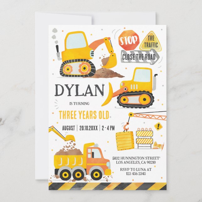 Construction Boy Birthday Invitation Einladung (Vorderseite)