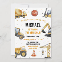 Construction Camions Thème Anniversaire Invitation