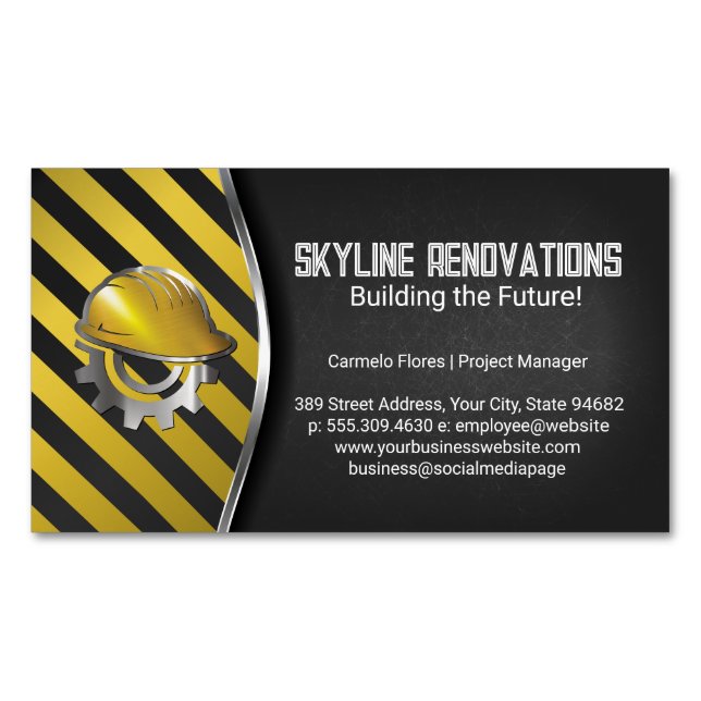 Construction Caution | Hard Hat Helmet Magnetische Visitenkarte (Vorderseite)