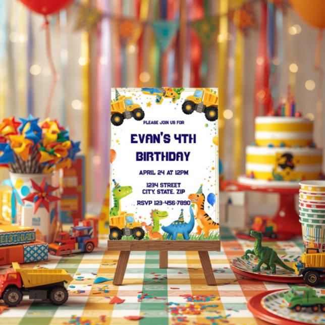 Construction Dinosaur Birthday Invitation Dump (Créateur téléchargé)