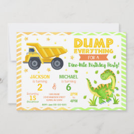 Construction & Dinosaur Joint Birthday Invitation Einladung