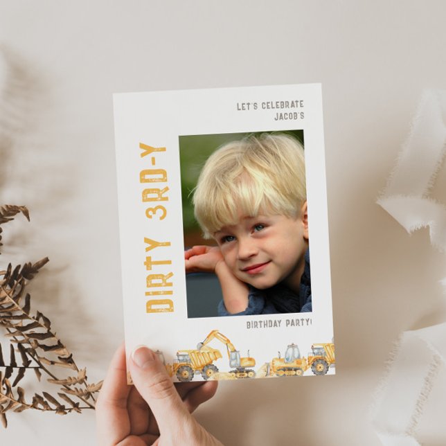 Construction Dirty 3rd-y Photo Birthday Invitation (Créateur téléchargé)